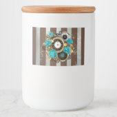 Steampunk Clock- en Turquoise-Rozen op gestreept Voedselcontainer Etiket (Voorkant)
