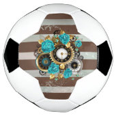 Steampunk Clock- en Turquoise-Rozen op gestreept Voetbal (Gedraaid)