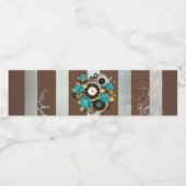 Steampunk Clock- en Turquoise-Rozen op gestreept Waterfles Etiket (Enkel label)
