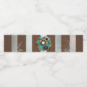 Steampunk Clock- en Turquoise-Rozen op gestreept Waterfles Etiket (Enkel label)