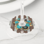 Steampunk Clock- en Turquoise-Rozen op gestreept Wijnglaslabel (Dichtbij)