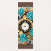 Steampunk Clock- en Turquoise-Rozen op gestreept Yogamat (Voorkant)