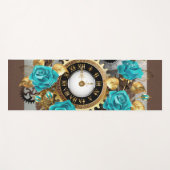 Steampunk Clock- en Turquoise-Rozen op gestreept Yogamat (Voorkant (horizontaal))