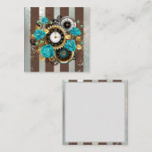 Steampunk Clock- en Turquoise-Rozen op gestreepte  Vierkante Visitekaartje (Voorkant / Achterkant)
