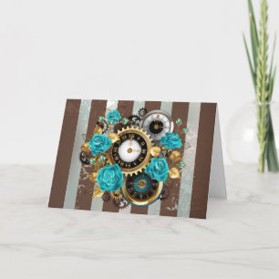 Steampunk Clock- en Turquoise-Rozen op striped