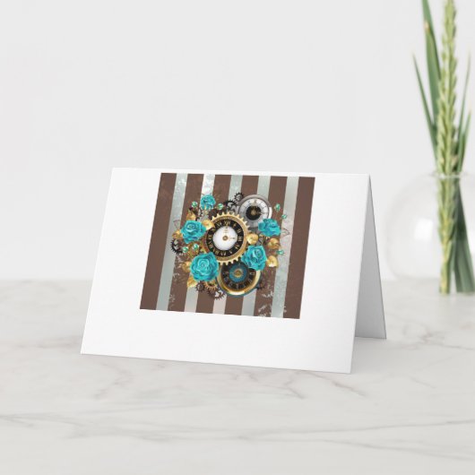 Steampunk Clock- en Turquoise-Rozen op striped (Achterkant)