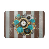Steampunk Clock- en Turquoise-Rozen op striped Badmat (Voorkant)