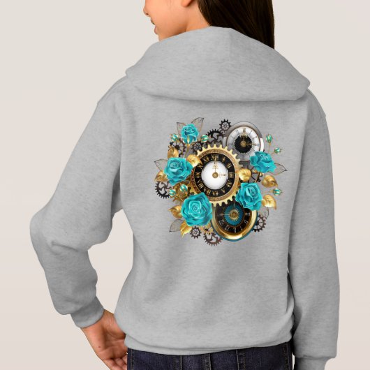 Steampunk Clock- en Turquoise-Rozen op StriT-Shirt (Achterkant)