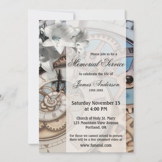 Steampunk Clock Funeral Memorial Service Kaart (Voorkant)