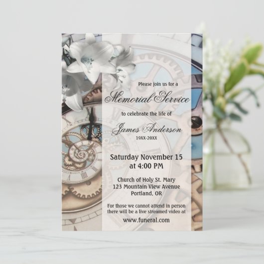 Steampunk Clock Funeral Memorial Service Kaart (Staand voorkant)
