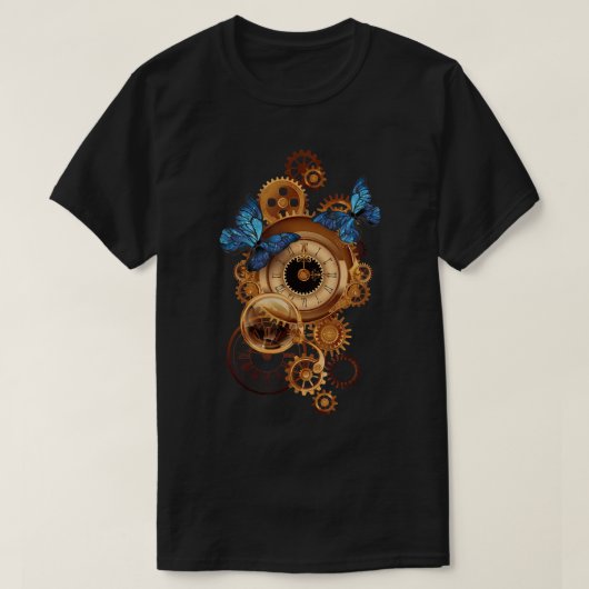 Steampunk Clock Gear and Butterflies  Retro T-shirt (Design voorkant)