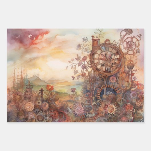 Steampunk Clock Gear Towers inpakpapier (Voorkant 2)