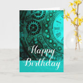 Steampunk Clock & Gears Birthday Kaart (Gele Bloem)