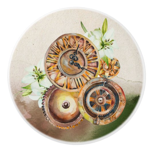 Steampunk Clock Gears |  toren Keramische Knop (Voorkant)