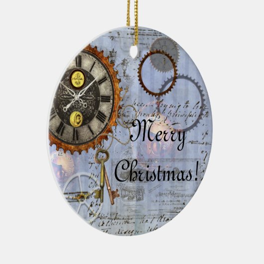 Steampunk Clock-kerstversiering Keramisch Ornament (Rechts)