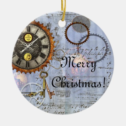 Steampunk Clock-kerstversiering Keramisch Ornament (Voorkant)