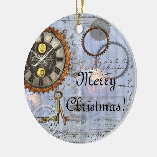 Steampunk Clock-kerstversiering Keramisch Ornament (Links)