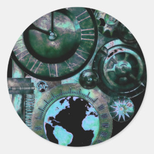 Steampunk Clock Ronde Sticker