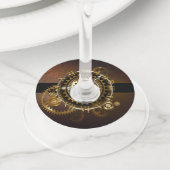 Steampunk clock with antique gears wijnglaslabel (Dichtbij)