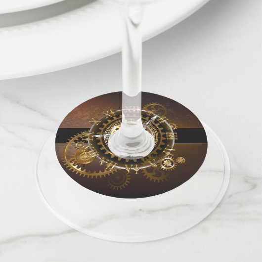 Steampunk clock with antique gears wijnglaslabel (Dichtbij)