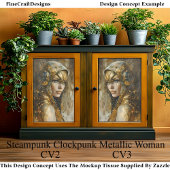 Steampunk Clockpunk Metallic Woman CV3 Decoupage Tissuepapier
