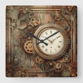 Steampunk Clocks & Gears Wall Clock Vierkante Klok (Voorkant)