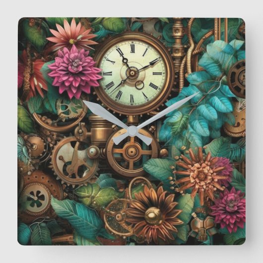 Steampunk Clocks & Gears Wall Clock Vierkante Klok (Voorkant)