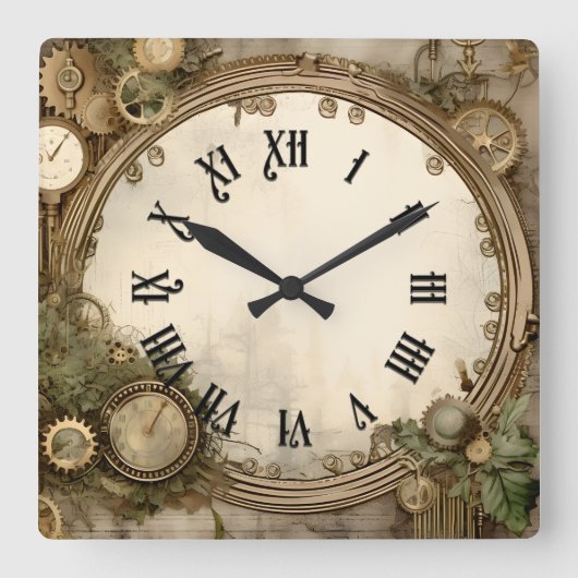 Steampunk Clocks Wall Clock Vierkante Klok (Voorkant)
