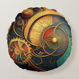 Steampunk Clockwork Abstract Design Rond Kussen