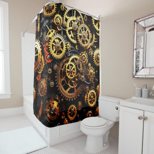 Steampunk Clockwork Gears 1004 Douchegordijn (In situ)