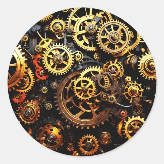 Steampunk Clockwork Gears 1004 Ronde Sticker (Voorkant)