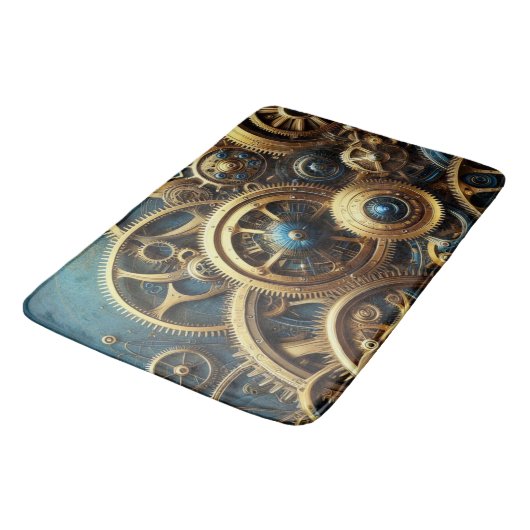 Steampunk Clockwork Gold and Teal Badmat (Gekanteld)