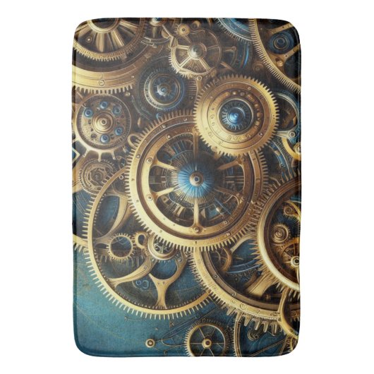 Steampunk Clockwork Gold and Teal Badmat (Voorkant Verticaal)