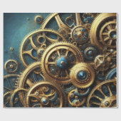 Steampunk Clockwork Gold en Blauwgroen Cadeaupapier (Vlak)