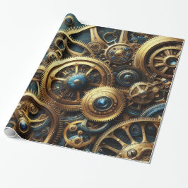 Steampunk Clockwork Gold en Blauwgroen Cadeaupapier