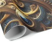 Steampunk Clockwork Gold en Blauwgroen Cadeaupapier (Rol Hoek)