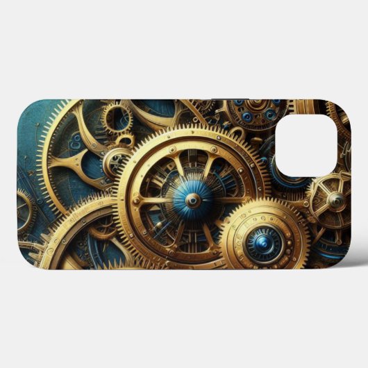 Steampunk Clockwork Gold en Blauwgroen Case-Mate iPhone Case (Achterkant (horizontaal))