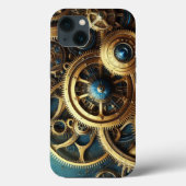 Steampunk Clockwork Gold en Blauwgroen Case-Mate iPhone Case (Achterkant)