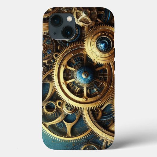 Steampunk Clockwork Gold en Blauwgroen Case-Mate iPhone Case (Achterkant)