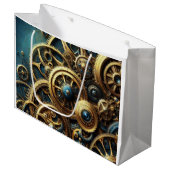Steampunk Clockwork Gold en Blauwgroen Groot Cadeauzakje (Voorkant Gekanteld)