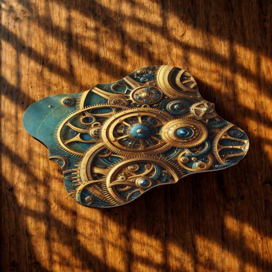 Steampunk Clockwork Gold en Blauwgroen Kartonnen Onderzetters
