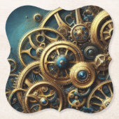 Steampunk Clockwork Gold en Blauwgroen Kartonnen Onderzetters (Voorkant)