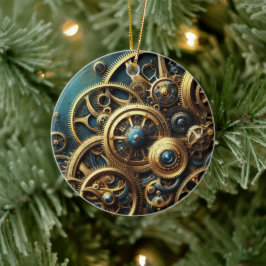 Steampunk Clockwork Gold en Blauwgroen Keramisch Ornament
