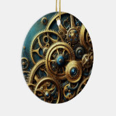 Steampunk Clockwork Gold en Blauwgroen Keramisch Ornament (Rechts)