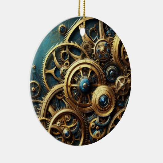 Steampunk Clockwork Gold en Blauwgroen Keramisch Ornament (Rechts)
