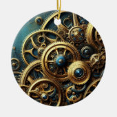 Steampunk Clockwork Gold en Blauwgroen Keramisch Ornament (Voorkant)