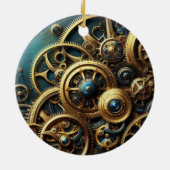 Steampunk Clockwork Gold en Blauwgroen Keramisch Ornament (Achterkant)