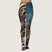 Steampunk Clockwork Gold en Blauwgroen Leggings (Achterkant)