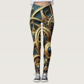 Steampunk Clockwork Gold en Blauwgroen Leggings (Voorkant)