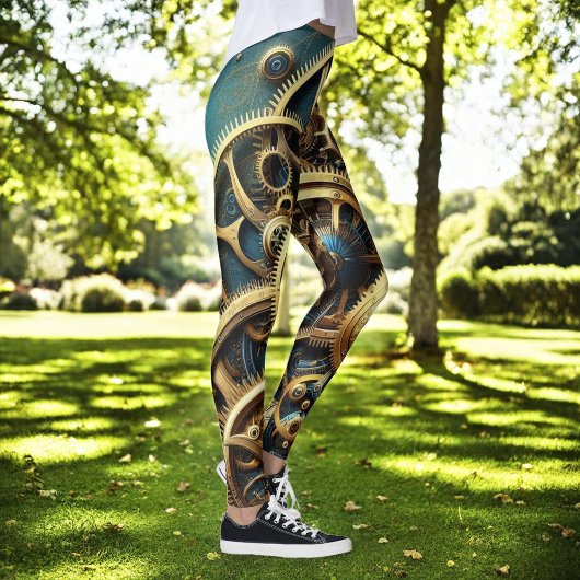 Steampunk Clockwork Gold en Blauwgroen Leggings